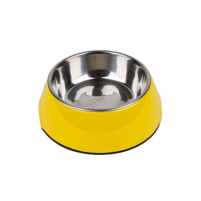 Comedero/Bebedero de melamina con bowl de acero inoxidable - Large - Amarillo